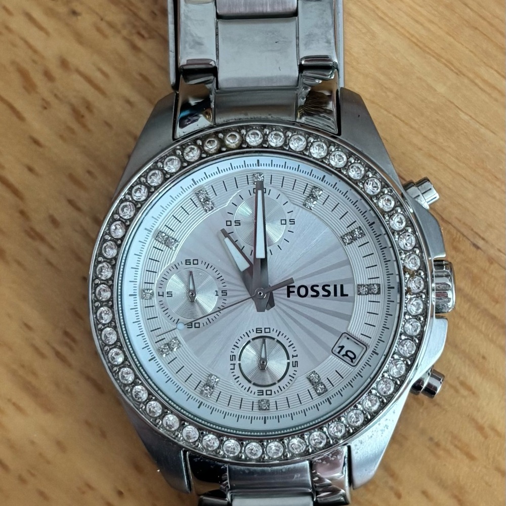 Fossil Silver Crystal-Embellished Watch